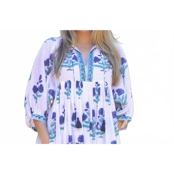 NEW DOLMA mylah block printed midi dress in teal blue - Picture 2 of 2